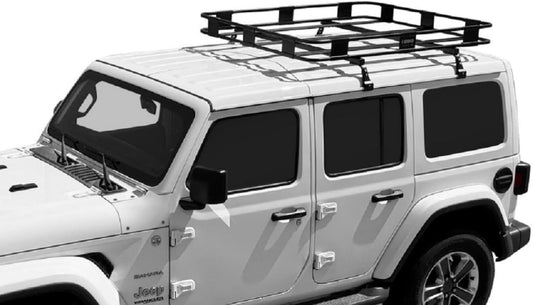 Surco S5050 Safari Roof Basket and Cargo Bars - Lightweight Aluminum Basket with Black Powder Coat Finish Measures 50" Wide x 50" Long x 5" Tall; Simple Assembly Required