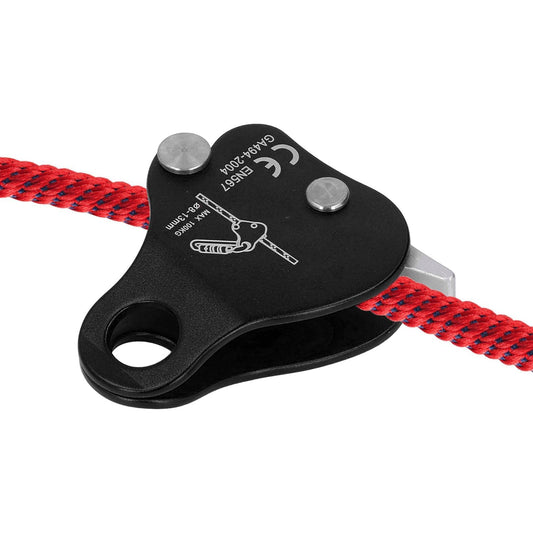 HERCHR Climbing Rope Grab Ascender Riser Adjuster, Self Locking Stop Descender 8‑13mm Climbing Rope Grab Stopper Rescue Rappel Ring Climbing Gear Rocking Fall Arrest Protection Belay Device(Black)