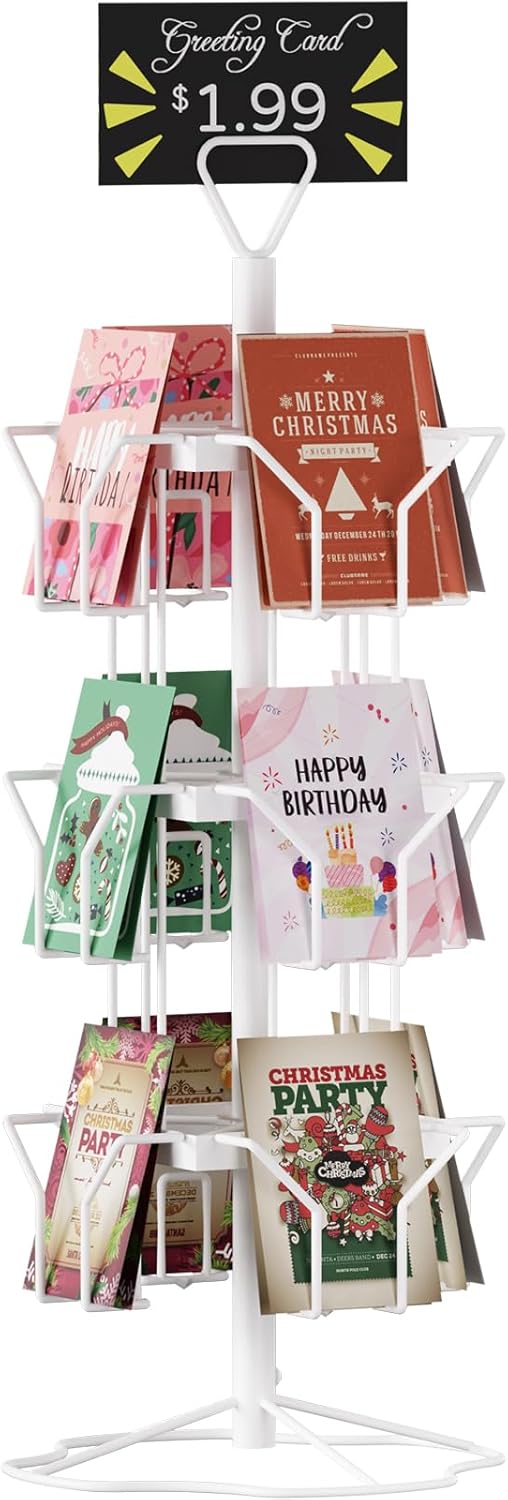 ORLESS Greeting Card Rack Display Stand, 3 Tier Rotating Card Holder Display Retail, 12 Pocket Metal Postcard Holder Display Stand, Greeting Card Holder for Postcards, Brochures, Stickers, Showcase(Black)