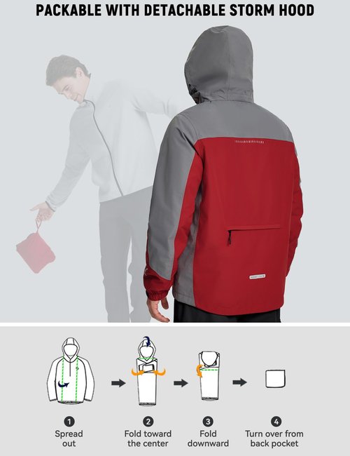 baleaf Ski Jacket for Men Waterproof Insulated Windbreaker Running Cycling Hiking Gear Hood Reflective Packable Red L