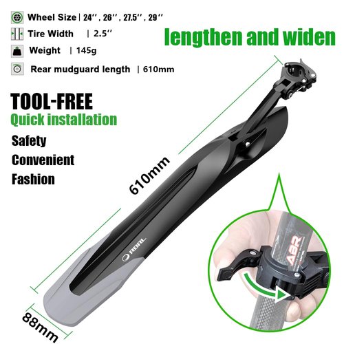 RBRL Bike Fender Adjustable Bicycle Mudguard [24-29 Inches], Universal Quick Disassembly Bike Fender, Thicken and Widen Universal Fender for Bike/Ebike/MTB Against Splashing Water and Dust (Rear)