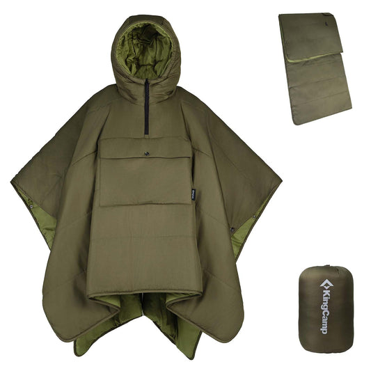 KingCamp Camping Blanket Poncho, Wearable Honcho Hoodie Reversible Cape Windproof Water-Repellent Recycled Poncho with Snap Buttons for Outdoor Camping Hiking Stadium Travel (Green, 66" x 48")