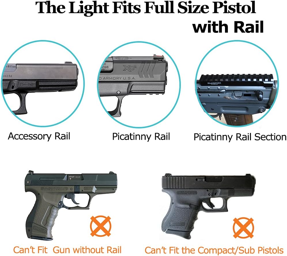 500 Lumens LED Rail Mount Tactical Gun Flashlight Pistol Light with Strobe, Quick Release for Hunting, Black