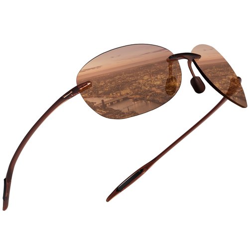 WISTON Polarized Sunglasses for Men Women Tr90 Rimless Sports Sunglasses for Baseball Running Fishing Driving W8002 Brown