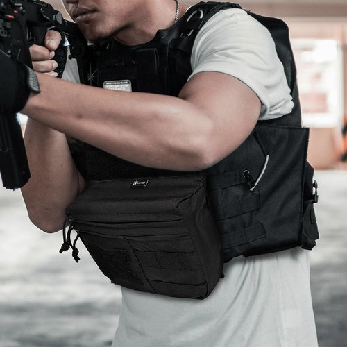 TSPRO Tactical MOLLE Drop Dangler Pouch - Admin & Tool Organizer with Hook & Loop Panel, Fits Vests, Bags, Tactical Gear (Black)
