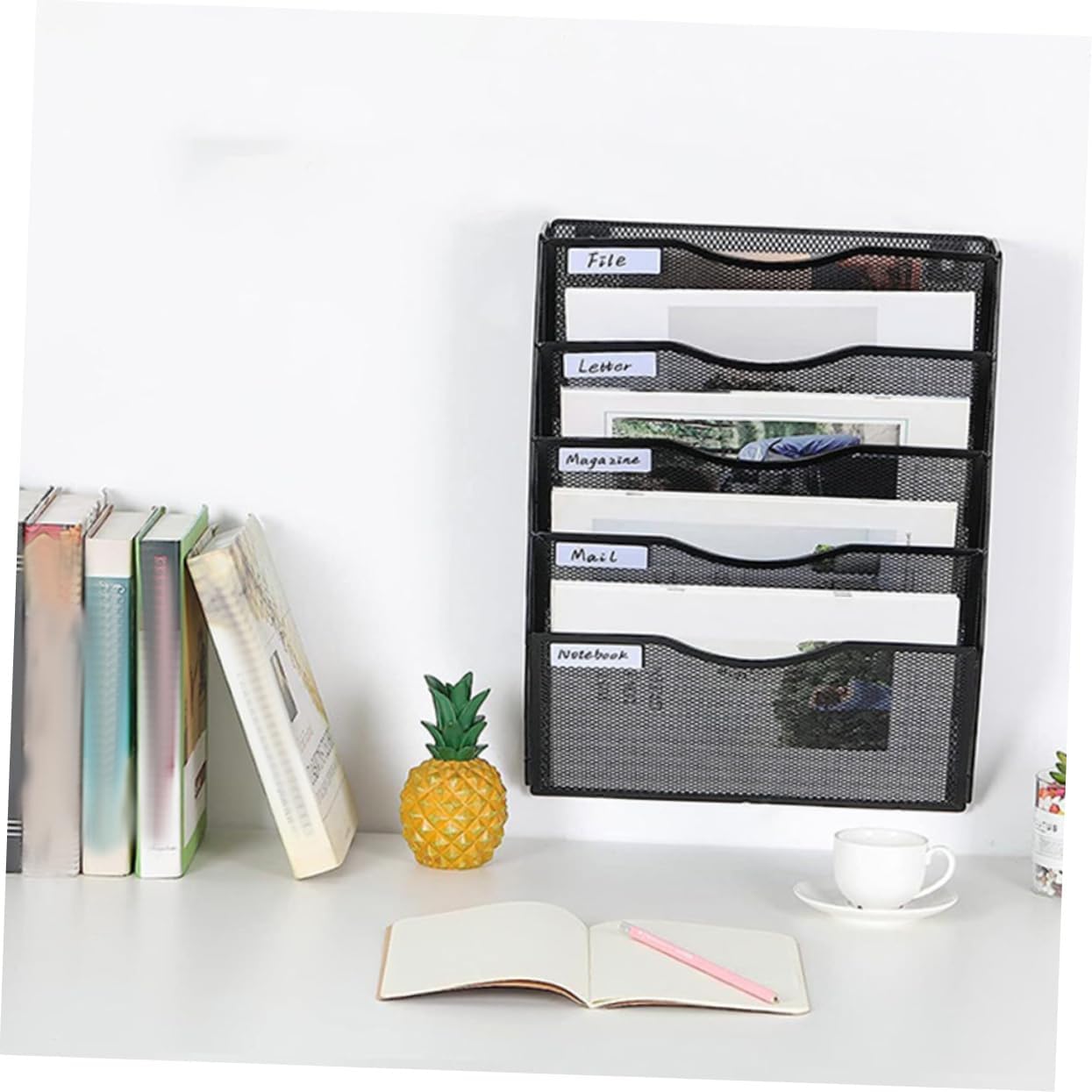 Wall-mounted Document Organizer Sturdy Mesh File Holder for Office Multi-use Rack for Magazines Catalogs and Documents Stylish File Management