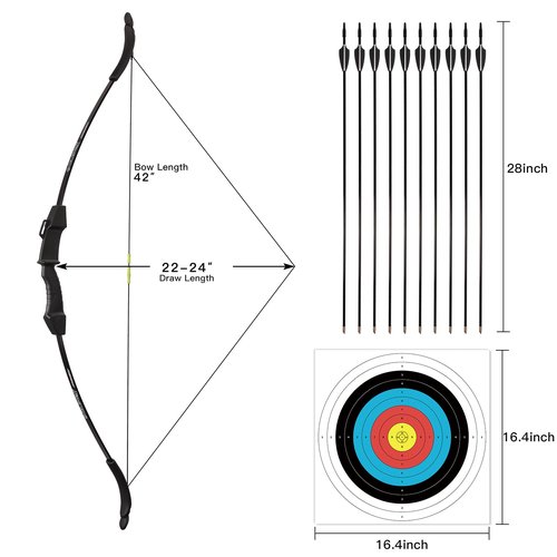 LWANO 42" Bow and Arrow Set for Kids, Archery Beginner Gift with 10 Arrows, 5 Target Face for Backyard Game (Black)