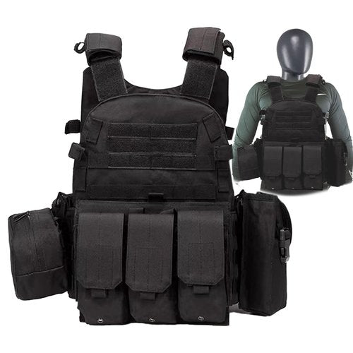 STORM FOCUS Tactical Vest for Men and Military Vest - Black Airsoft Tactical Vest Plate Carrier - Airsoft Plate Carrier Adjustable Modular Paintball Vest-Fit Adult Outdoor Cosplay