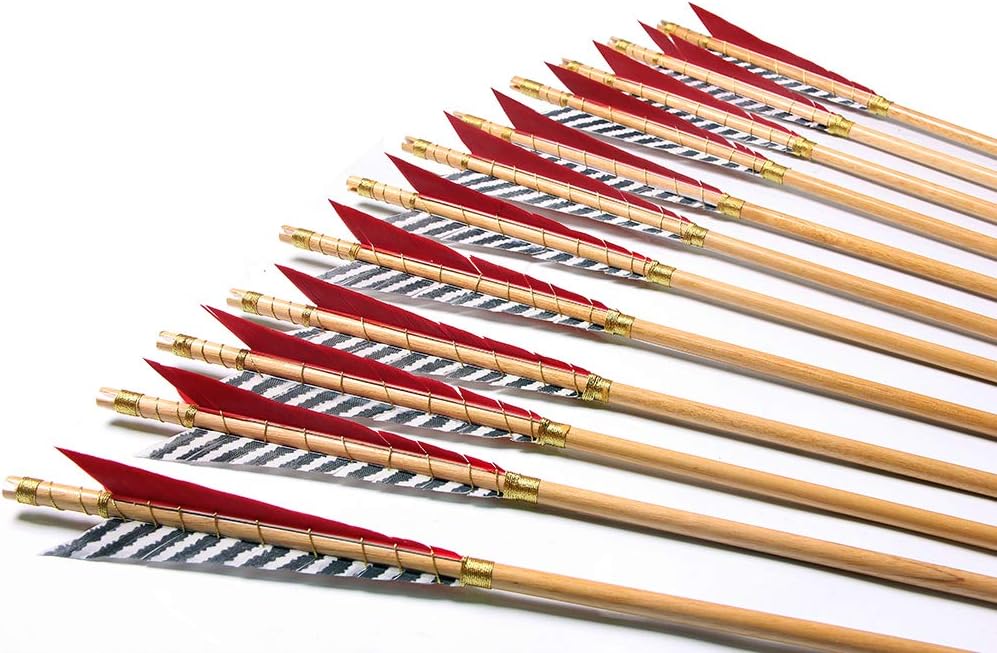 Archery Wooden English Longbow Arrows Practice Targeting Arrow 5.8" Turkey Feathers Fletching with Bullet Points for Recurve & Traditional Bow