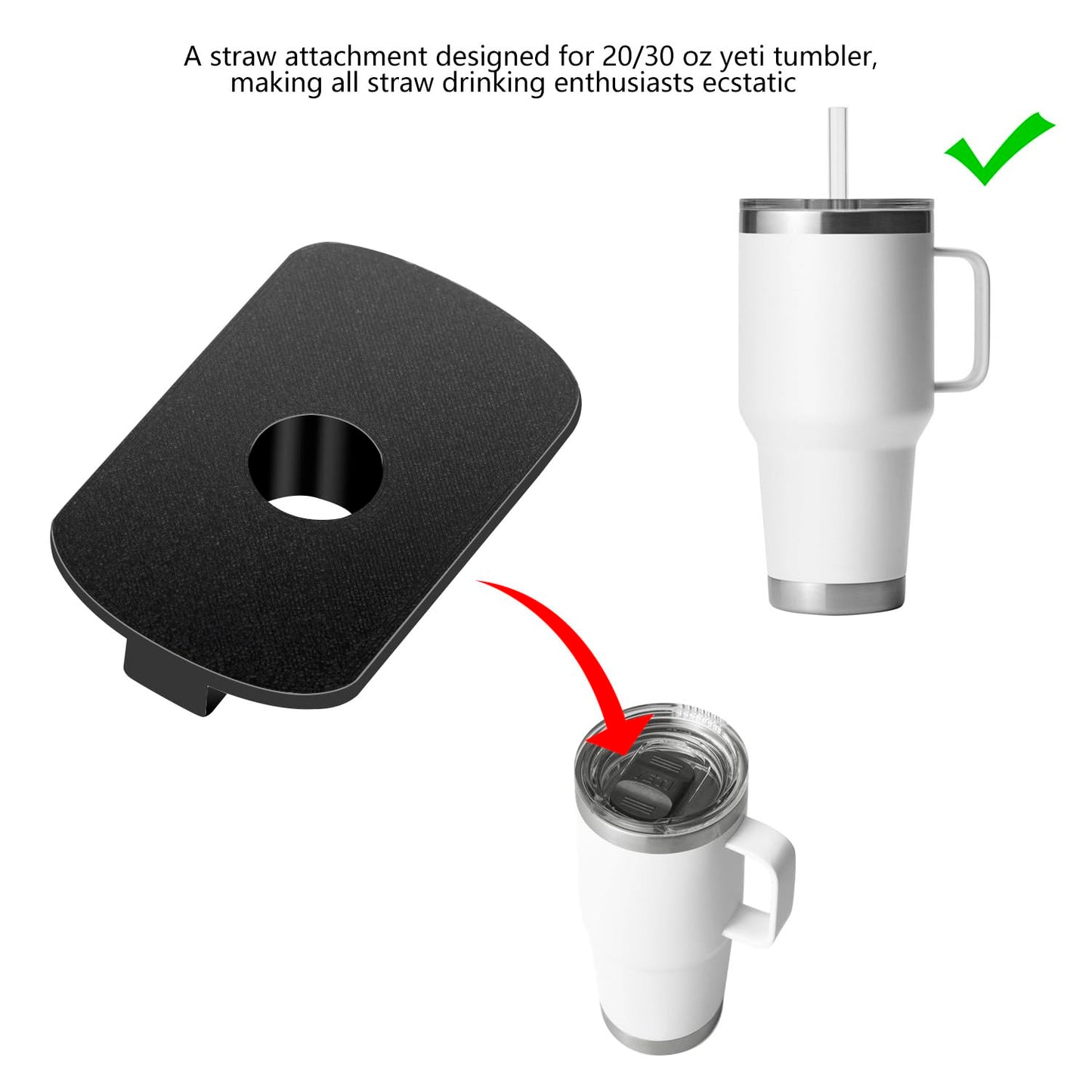 Straw Lid Attachment Compatible With Yeti Tumber Magslider/Stronghold Lid,Straw Cover Accessories For 20/30 Oz Tumber(Black)