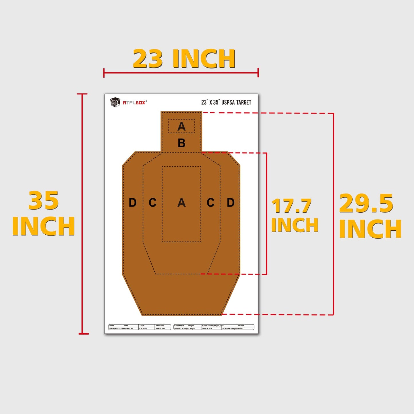 ATFLBOX 23" x 35" IPSC/USPSA Practice Paper Shooting Targets, Competition Torso Target, Paper Silhouette Shooting Target, Suitable for Pistol, Rifle, Handgun, shotgun shooting range training (25 PACK)