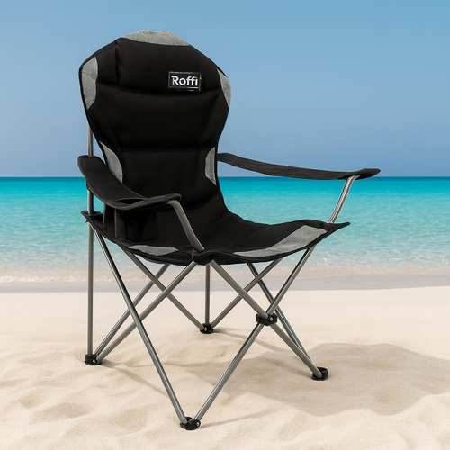 ROFFT Camping Folding Chairs | Heavy Duty | Supports 250 LBS | Steel Frame | Collapsible with Cup Holder | High Back | 21" D x 36" W x 42" H
