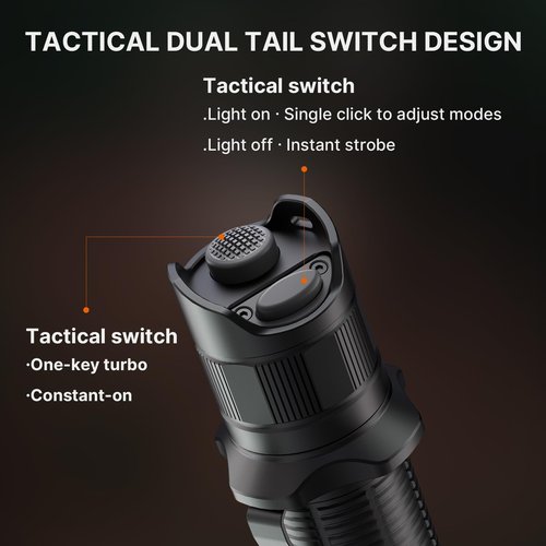 Brinyte PT16A Tactical Flashlight 3000 Lumens Ultra Bright LED USB-C Rechargeable, IP68 Waterproof Dual Switch with 6 Modes for Camping, Emergency, EDC, Home, Outdoor