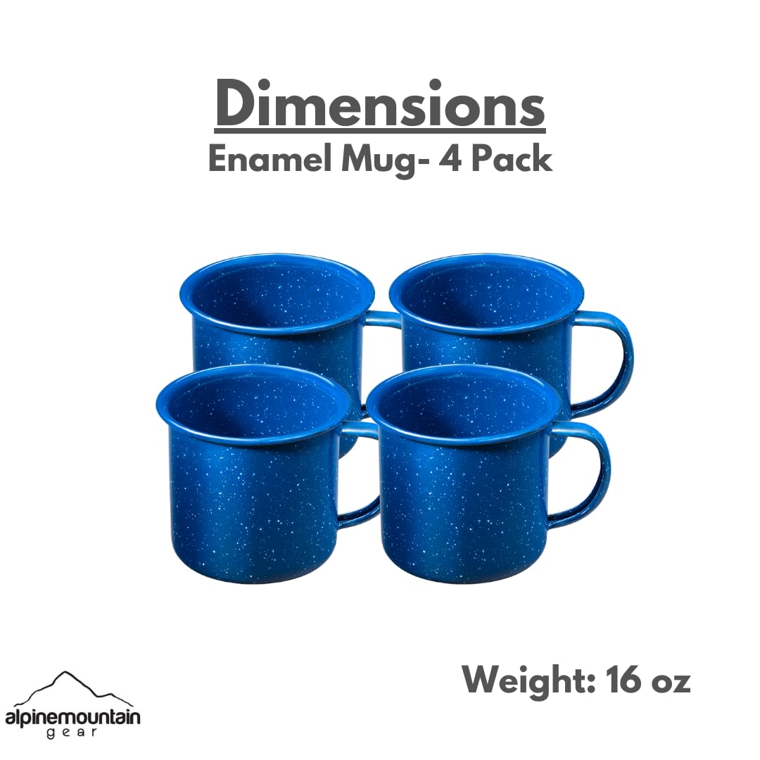 Alpine Mountain Gear 12 oz. Enamel Coffee Mug for Camping/Hiking, Durable Enamel Dishware, by Caddis Sports (12 Oz. (4 Pack))