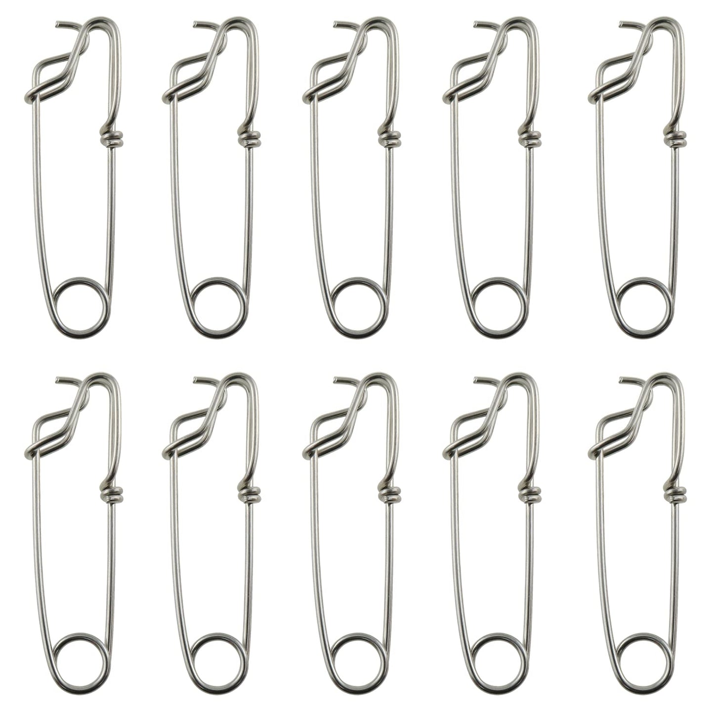 LUORNG 10pcs Longline Snap Clips 8x2cm Stainless Steel Tuna Clips for Floats Tuna Fishing Line Fishing, Closed Eye Pin