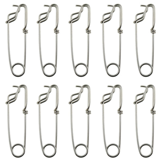 LUORNG 10pcs Longline Snap Clips 8x2cm Stainless Steel Tuna Clips for Floats Tuna Fishing Line Fishing, Closed Eye Pin