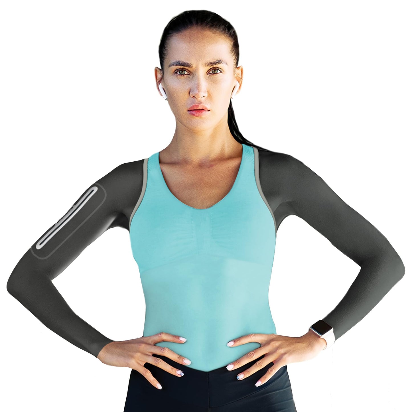 Amphipod Unisex ArmPod Run Sleeves, Reflective Runners’ Wearable Storage for Running, Jogging & Training - Charcoal/Silver - (L/XL)