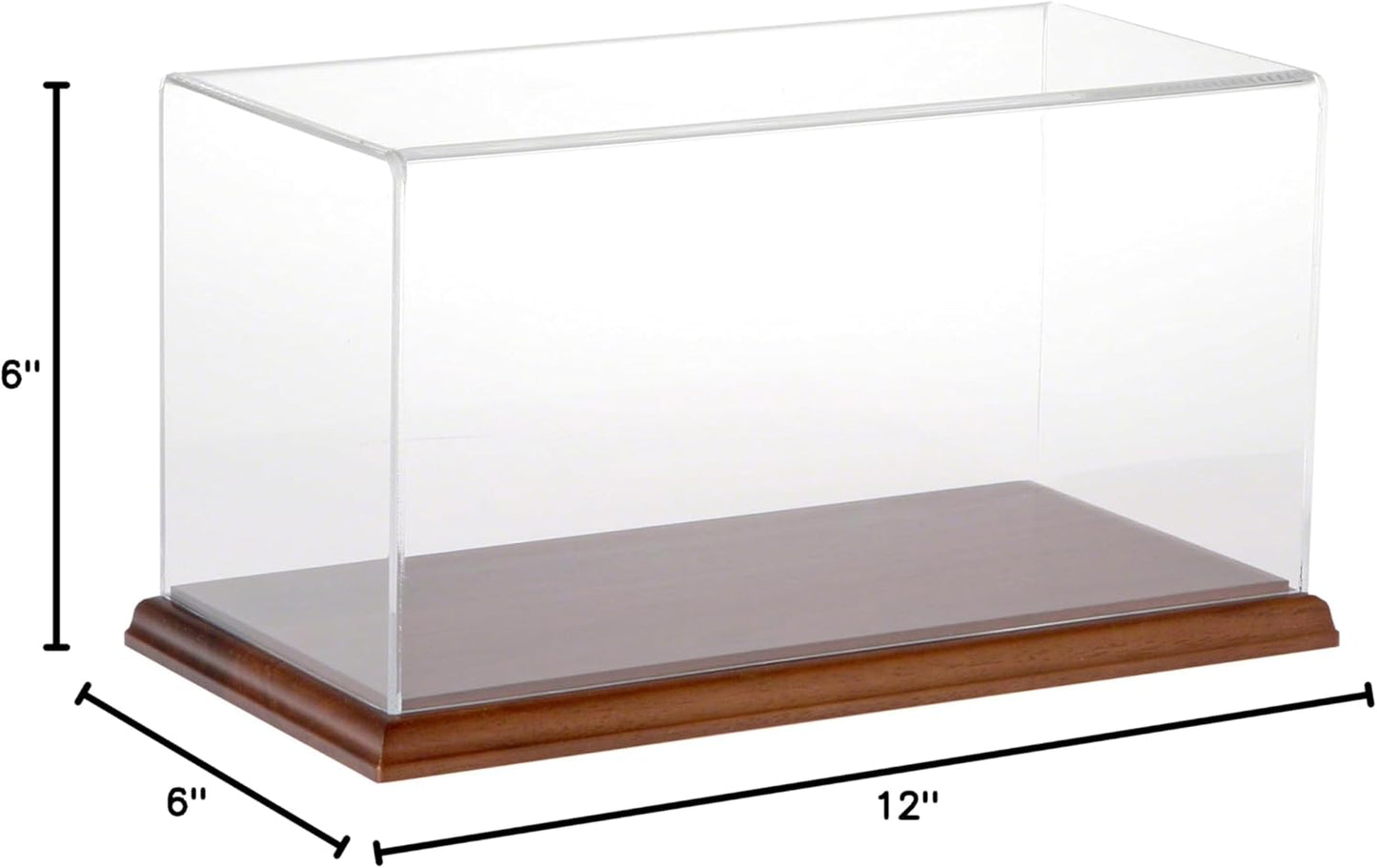 Plymor Clear Acrylic Display Case with Hardwood Base, 12" W x 6" D x 6" H