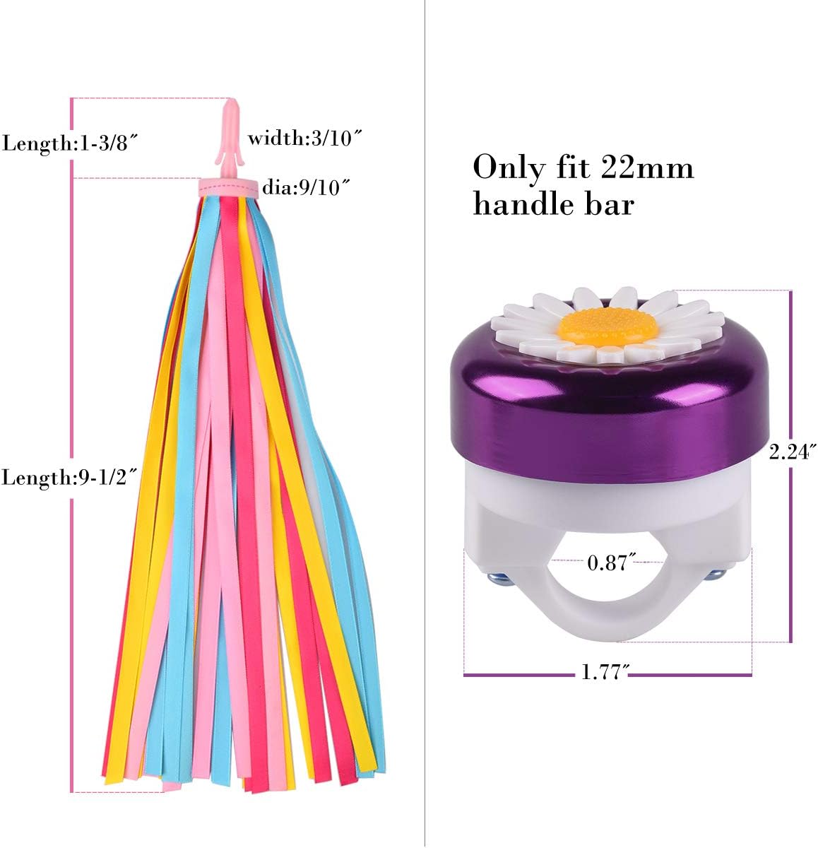 U-LIAN Kids Streamers and Bike Bell for Girls-1 Pack Flower Bicycle Bell with 2 Pack Handlebar Streamers Scooter Tassels for Children's Bike Accessories