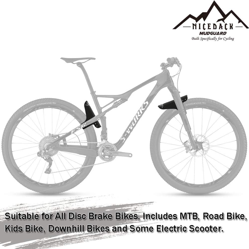 NICEDACK Bike Fender, Adjustable MTB Mud Guard, Front and Rear Compatible Mudguards, Fits 650B 20" 26" 27.5" 29 inch Fat Tire Bikes and All Disc Brake Bicycles