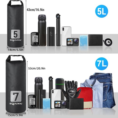 SOUUXIU 2Packs Bike Fork Bags Waterproof Roll Top Design 5L/7L Bicycle Dry Bag Fork Sacks Cycling Pack Bike Pannier for Moutain Bikes Road Bikes Electric Scooters