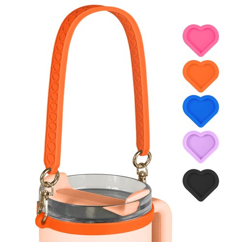 VIKIZUES Water Bottle Handle for Stanley, Soft Silicone Water Bottle Holder, Sling, Carrier with Strap, Fits Most 8-40oz Water Bottles, Compatible with Stanley Cup Accessories (Orange)