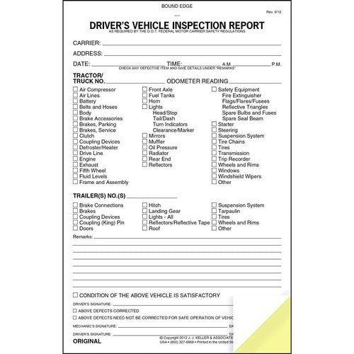 Detailed Driver's Vehicle Inspection Report 50-pk. - Book Format with 31 Sets, 2-Ply with Carbon, 5.5" x 8.5", Meet FMCSR Requirements, J. J. Keller & Associates, Inc.