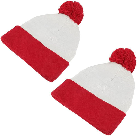 Armycrew Red White Striped Pom Pom Cuff Beanie Hat