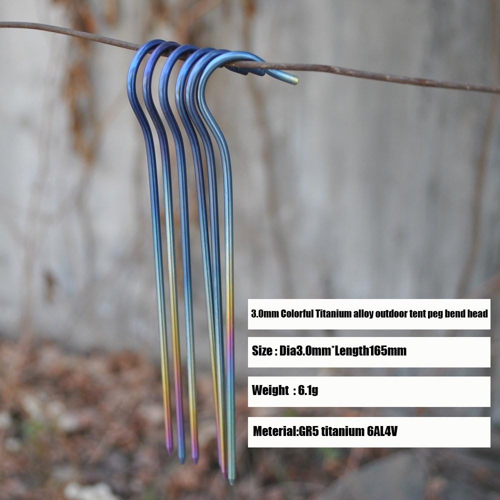TITO Titanium Shepherd's Hook Tent Stakes Tent pegs Nail pegs Dia 3.0mm and Length 165mm only 6.1G.(Pack of 6) (Silver)
