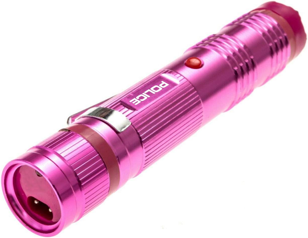 POLICE Stun Gun for Self Defense – M12 Aluminum High Voltage Mini Rechargeable with LED Flashlight, Compact & Heavy Duty – Personal Security for Women – Pink