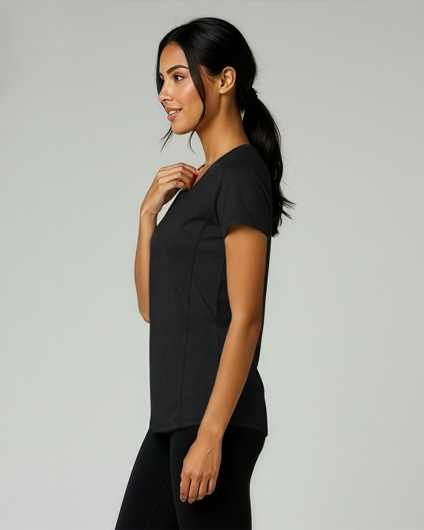 Real Essentials 5 Pack: Women's Dry-Fit Short Sleeve V Neck T Shirt Workout Fitness Yoga Top Tee, Set 4, XXL