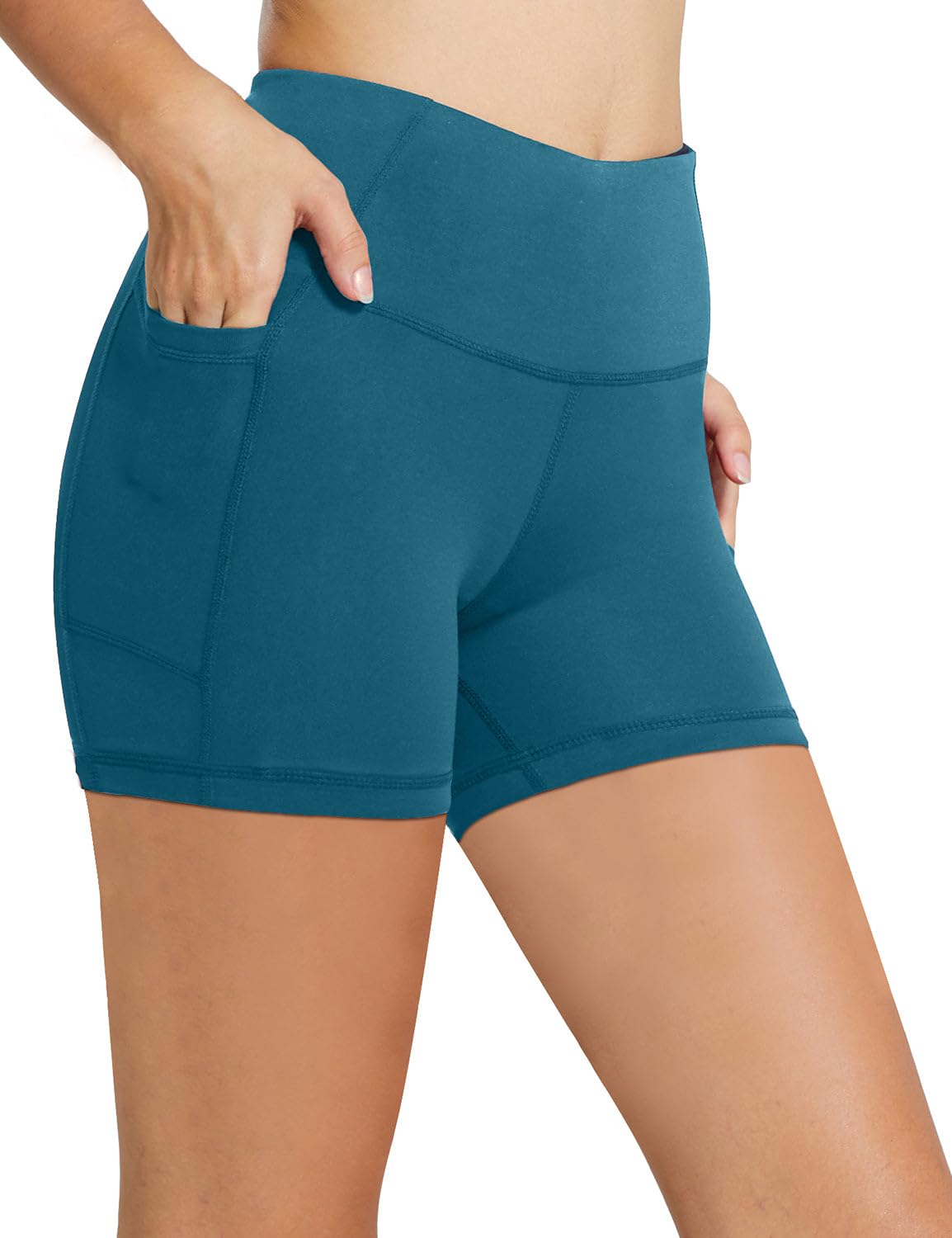 baleaf Workout Shorts Women 5" Biker Yoga Gym Spandex Running Volleyball Compression Short with Pockets Blue XS