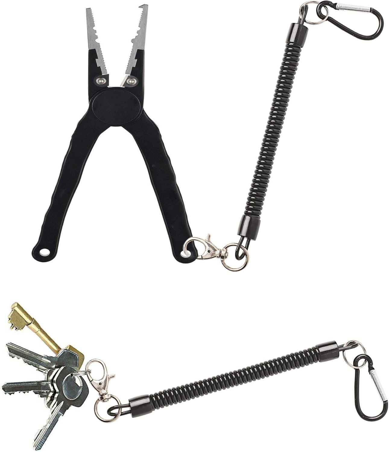 uxcell Spiral Fishing Lanyard, Retractable Safety Coiled Cord Lanyard with Lobster Clasp, Elastic Spring Coil Rope Strap Leash for Fishing, Climbing, Boating, Pliers Tool, 1 Pcs