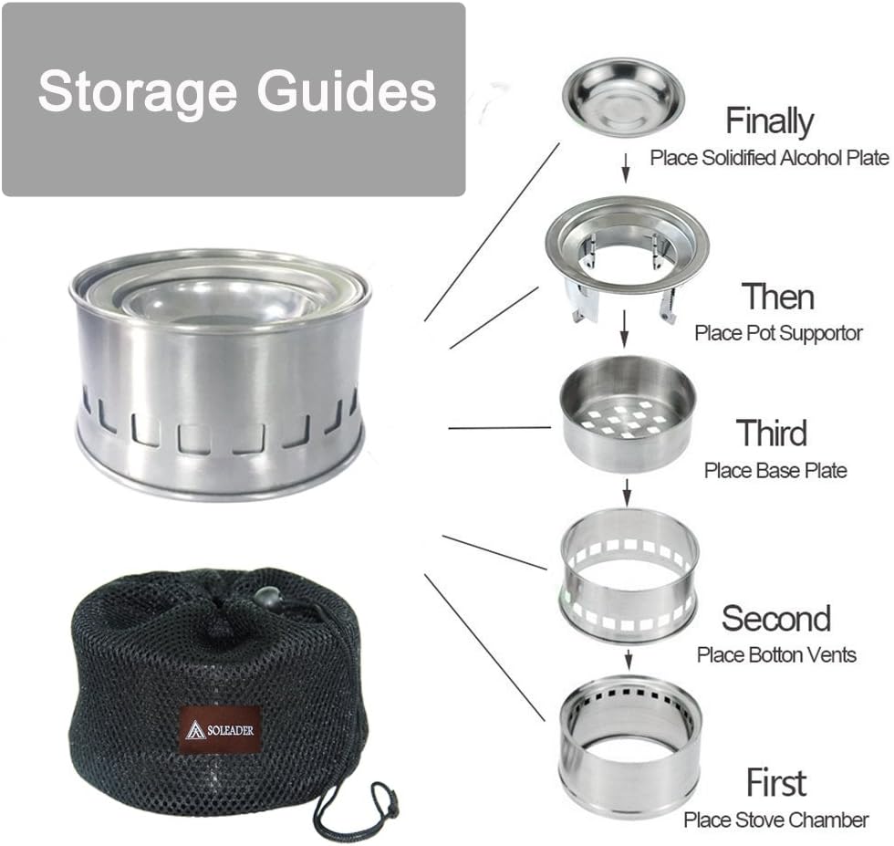 SOLEADER Portable Wood Burning Camp Stoves - Stainless Steel Compact Gasifier Stove - Twig Stove For Camping, Hiking, Picnic, BBQ, Backpacking The 3rd Generation
