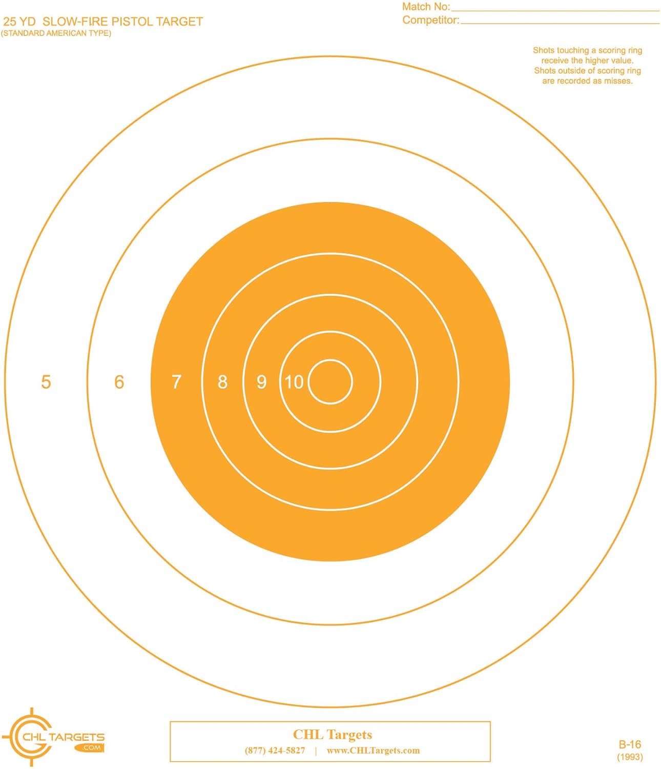 25 Yard Slow Fire Pistol Target, B-16, Bullseye Target, Archery, Gun, Rifle, Pistol, Airsoft, BB Gun, Air Rifle