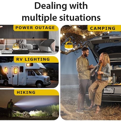 Camping Lanterns Led Tent Lights: Battery Powered 3600mAh - Rechargeable USB 4 Light Modes - Solar Flashlights for Night Emergency Outdoors(3600mAh,Yellow)