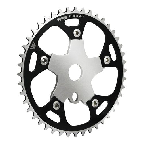 WFS Pulsar Chainring w/Spider Sprocket 44T 1/8" 110mm BCD 5 Arm Hole Old School BMX, Black, WFS3080-BO