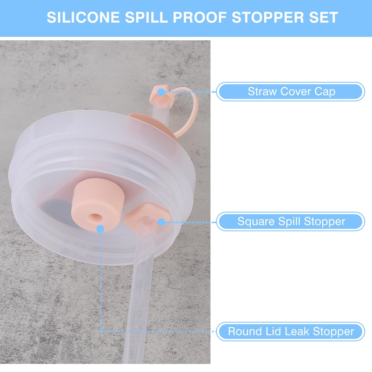 BGAANM Silicone Spill Proof Stopper Set Compatible with Stanley Quencher H2.0 FlowState Tumbler 40oz/ 30oz, Accessories Include 2 Straw Cover Cap, 2 Square Spill Stopper, 2 Round Leak Stopper (Gray)