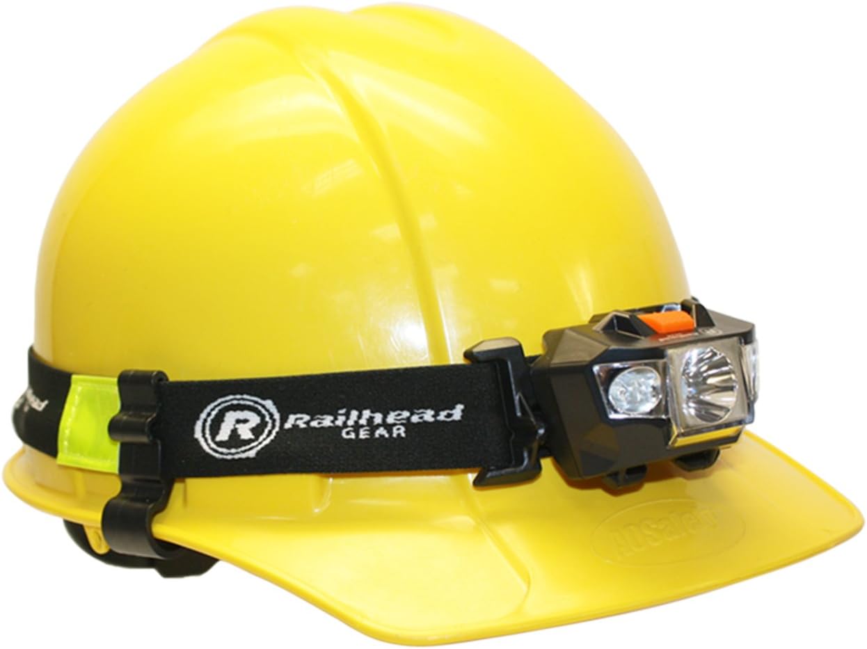 Railhead Gear LED Lightweight Headlamp, Battery Powered Industrial 200 Lumen Light with Strap for Adults with 3 Modes, KE-HL100