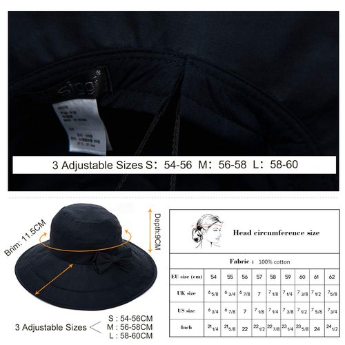 XXL Packable Summer Cotton Sun Hat Bucket UV UPF 50+ Protection Wide Brim Beach Gardening for Extra Large Big Head Women Navy 63-64CM