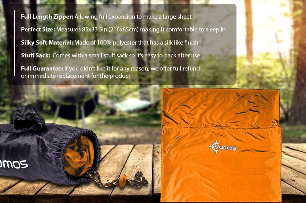 Sleeping Bag Liner and Camping Sheet – Silk Like Material for Travel - Has Full Length Zipper