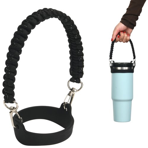 Wongeto Water Bottle Handle Strap - Compatible with Stanley Water Bottle - Paracord Handle for Stanley Cup Accessories(Black