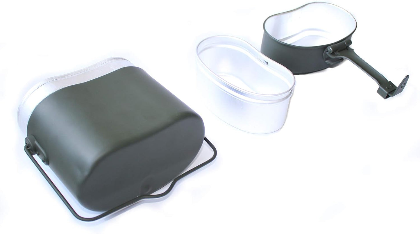 ANQIAOGreen Collectibles WWII WW2 German M31 Mess Kit Tin with Leather Strap Dinner Box 3 Parts in 1