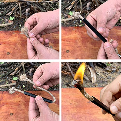 Fire Starter Survival Kit with Large Ferro Rod & Wick Hemp Cord - Green Bag