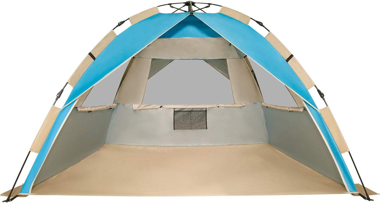 G4Free Deluxe XL Pop Up Beach Tent, 3-4 Persons Easy Setup Sun Shelter Canopy with UPF 50+ UV Protection Extral Wide 70.9 in