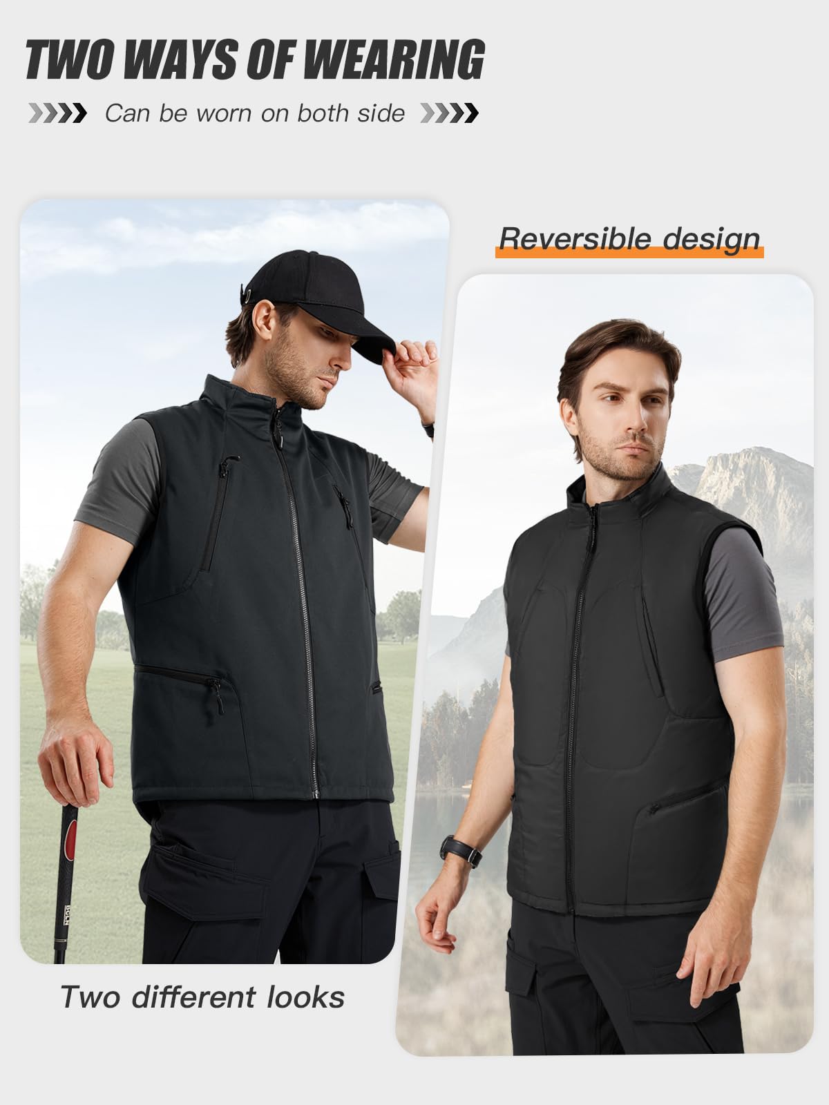 FREE SOLDIER Men's Lightweight Golf Vests Outerwear Windproof Reversible Sleeveless Softshell Jackets for Travel Running Hiking Fishing Hunting
