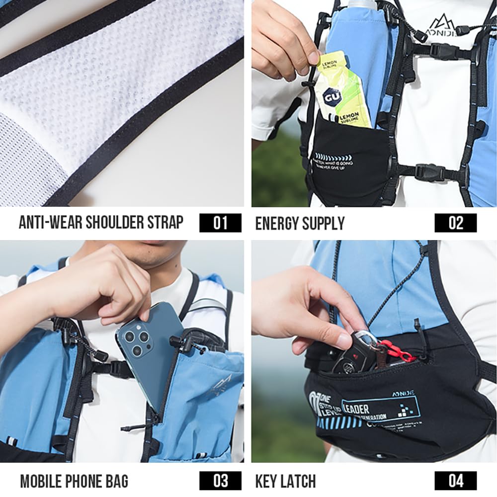 AONIJIE Running Hydration Vest Backpack 5L Marathon Race Cycling Hiking Climbing Trail Running Essentials for Women Men (Blue)