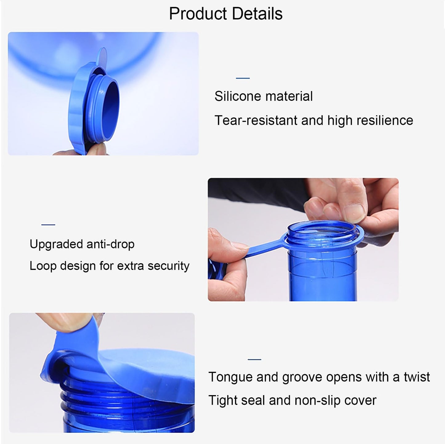 (6Pcs） 3 & 5 Gallon Water Jug Cap for 55mm Standard/Screw/Crown Tops Water Bottle,Non-Spill & Leak Free,Reusable Food Grade Silicone Replacement Cap