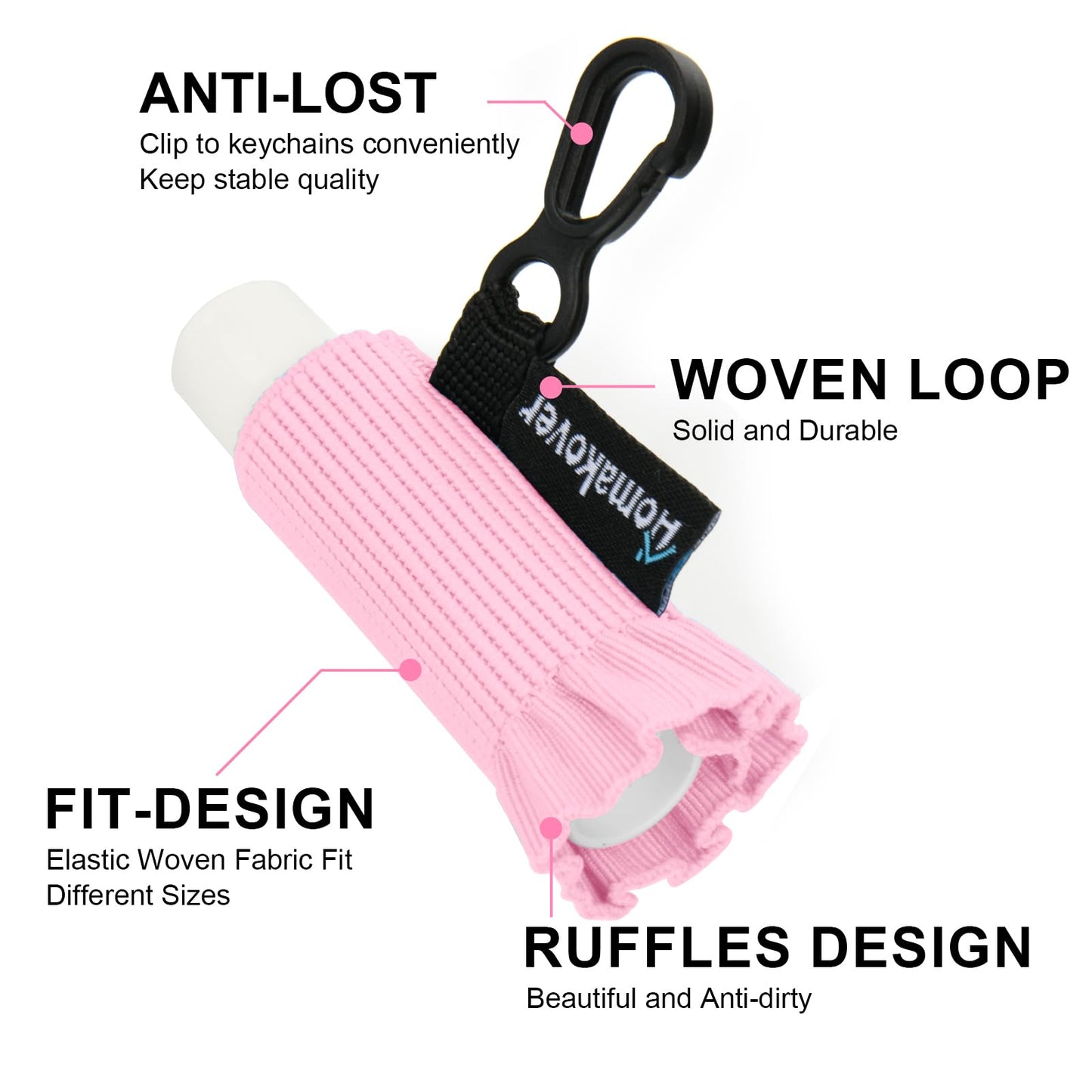 5 Pack Compact Clip-On Lip Balm Holder Keychain, Tight-Knit Elastic Lipstick Holder Sleeve, Minimalist Design Lip Gloss Lipstick Stretchable Key Chain Holder (Black/Beige/Pink/Blue/Purple)