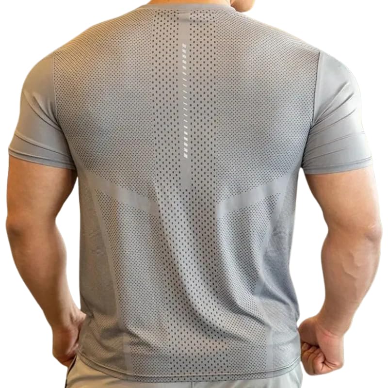 A AFMAC Mens Athletic TOP Activewear Tshirt Polyester Spandex Grey M to L [67-69 CM] (B, Polyester Blend)